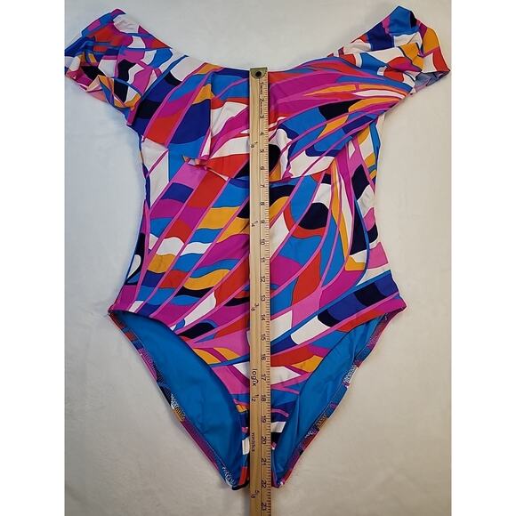 Trina Turk Rio Ruffle Off Shoulder One Piece Swimsuit Size 10 Resort - Picture 8 of 9
